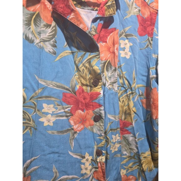 Caribbean Joe Blue Hawaiian Shirt Floral Women's Size 3XL Short Sleeve - Picture 2 of 6